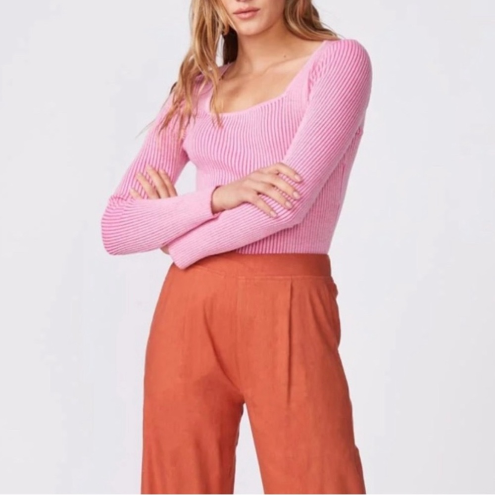 Monrow Organic Cotton Square Neck Sweater Top S